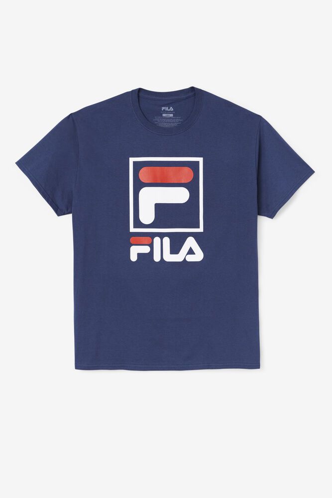 Fila T-Shirt Mens Navy Stacked - Ireland 79086-BHVY